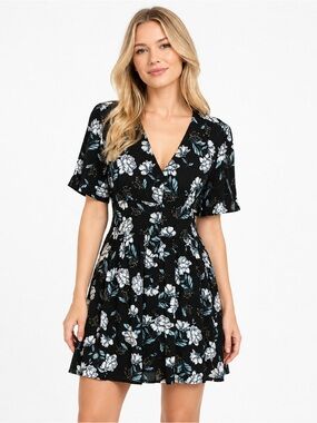 Band of Gypsies Floral Mini Dress Small Boho Button Front Viscose Cottagecore